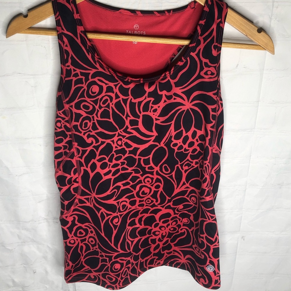 T By Talbots Womens Activewear Racerback Tank Top Blue Pink Floral Petite Small